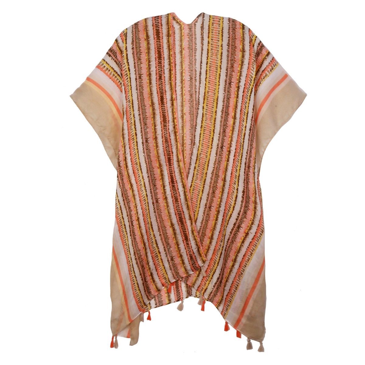 Beige Tribal Stripe Print Kimono|35.4 x 35.4 inches - Premium Wholesale Boutique Clothing from Pinktown - Just $22! Shop now at chiquestyles