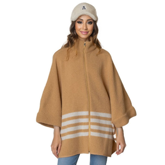 Camel Stripe Zipper Kimono|28.7 x 35 inches - Premium Wholesale Boutique Clothing from Pinktown - Just $94! Shop now at chiquestyles