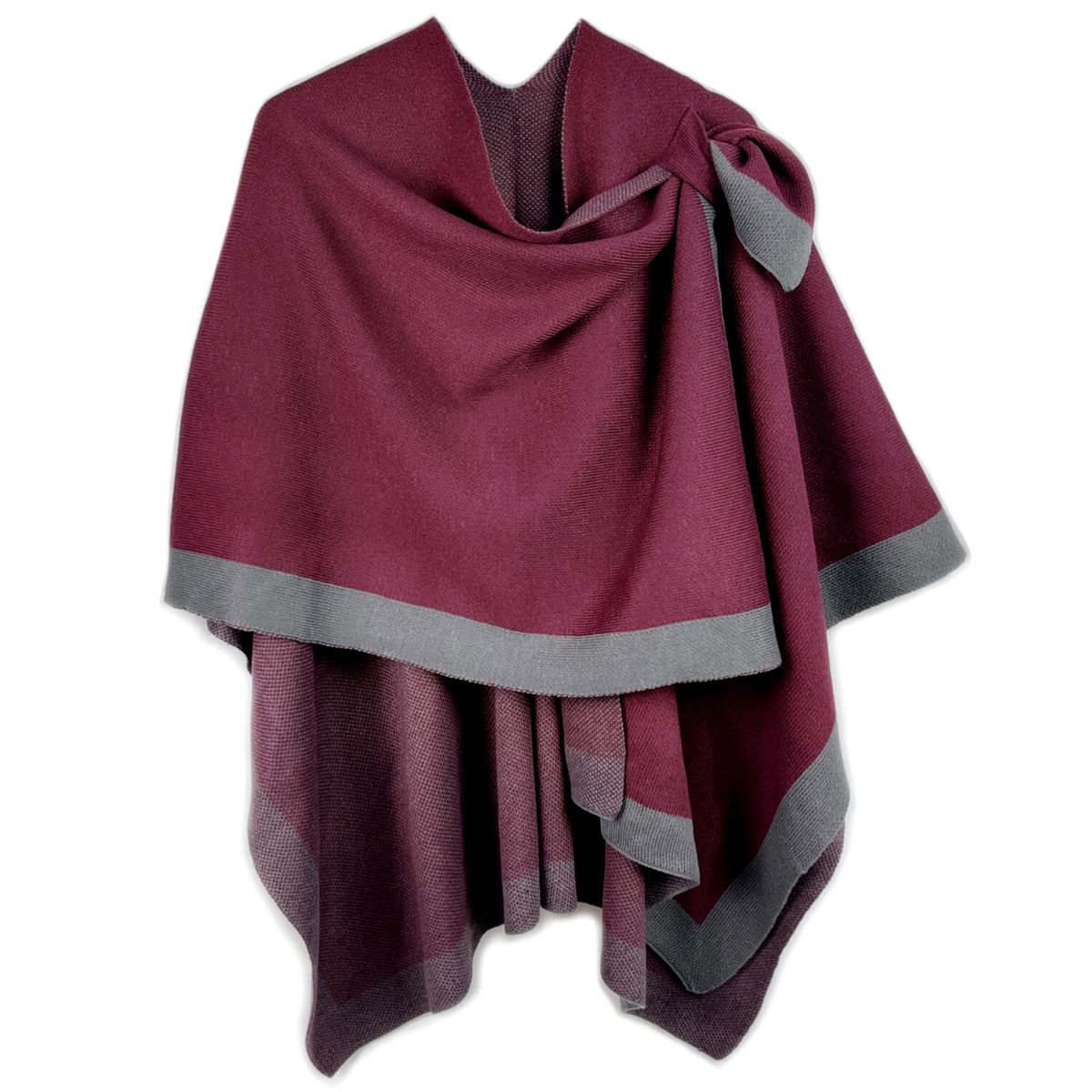 Burgundy Bordered Shoulder Strap Ruana|26.6 x 44.5 inches - Premium Wholesale Boutique Clothing from Pinktown - Just $57! Shop now at chiquestyles