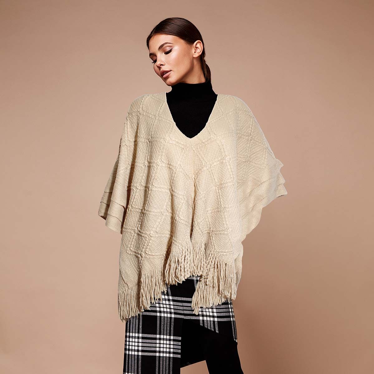 Beige Crochet Poncho|26 x 35 inches - Premium Wholesale Boutique Clothing from Pinktown - Just $53! Shop now at chiquestyles