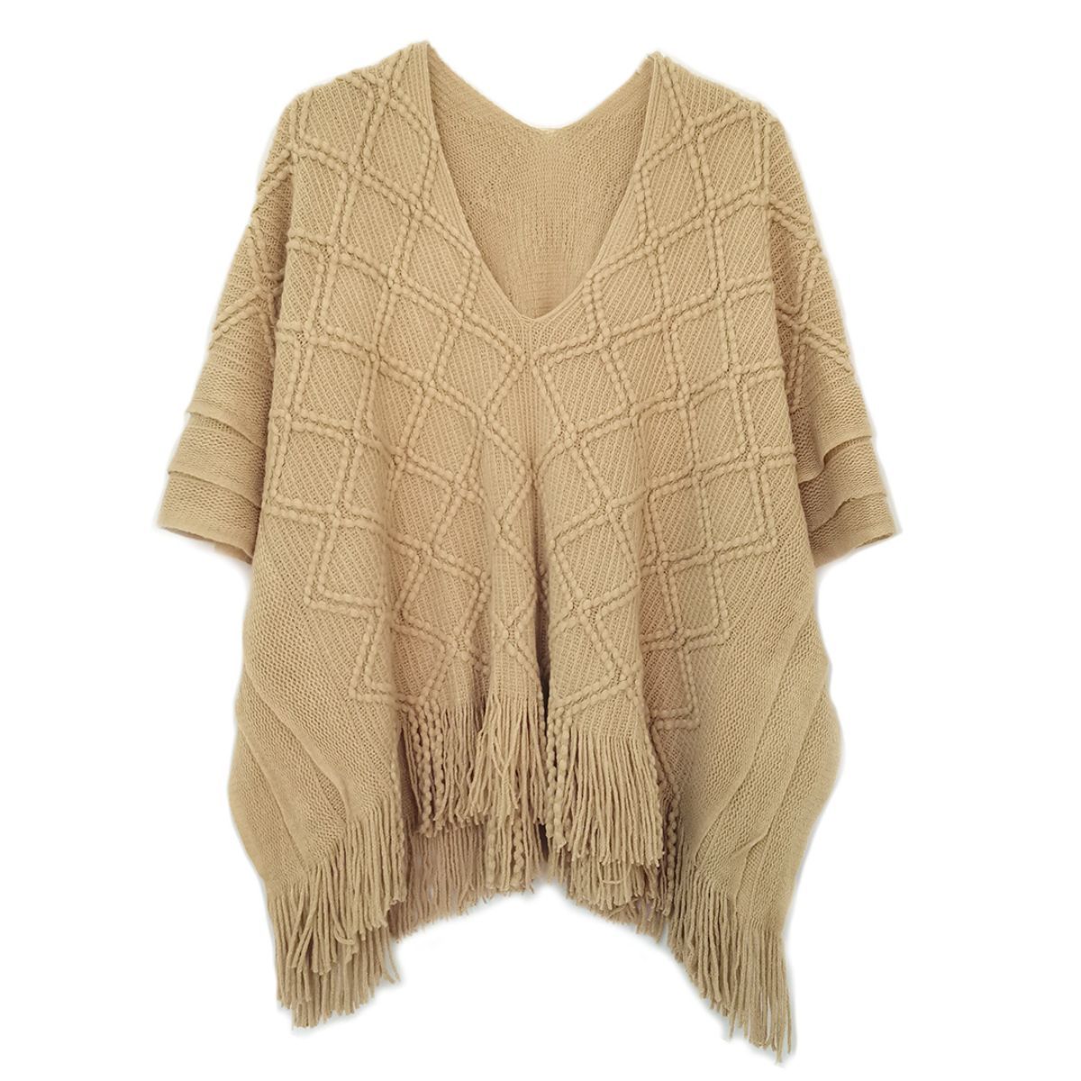 Beige Crochet Poncho|26 x 35 inches - Premium Wholesale Boutique Clothing from Pinktown - Just $53! Shop now at chiquestyles