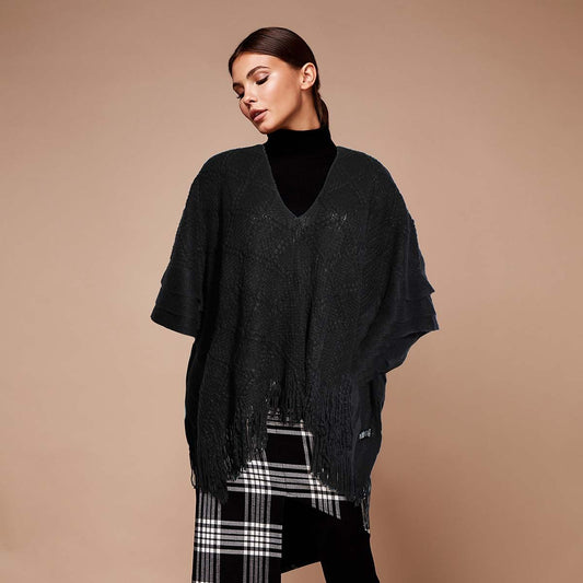 Black Crochet Poncho|26 x 35 inches - Premium Wholesale Boutique Clothing from Pinktown - Just $53! Shop now at chiquestyles