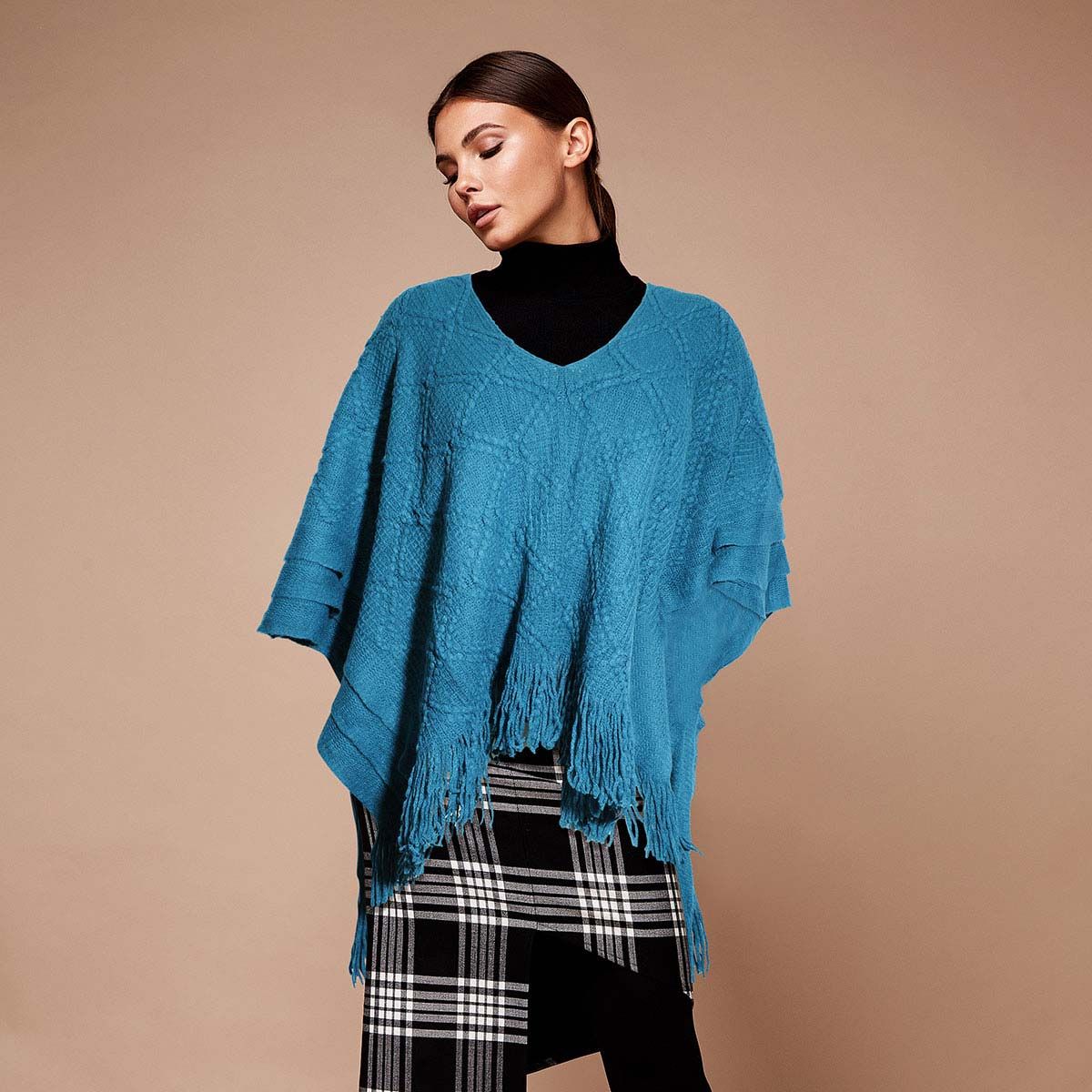 Teal Crochet Poncho|26 x 35 inches - Premium Wholesale Boutique Clothing from Pinktown - Just $53! Shop now at chiquestyles