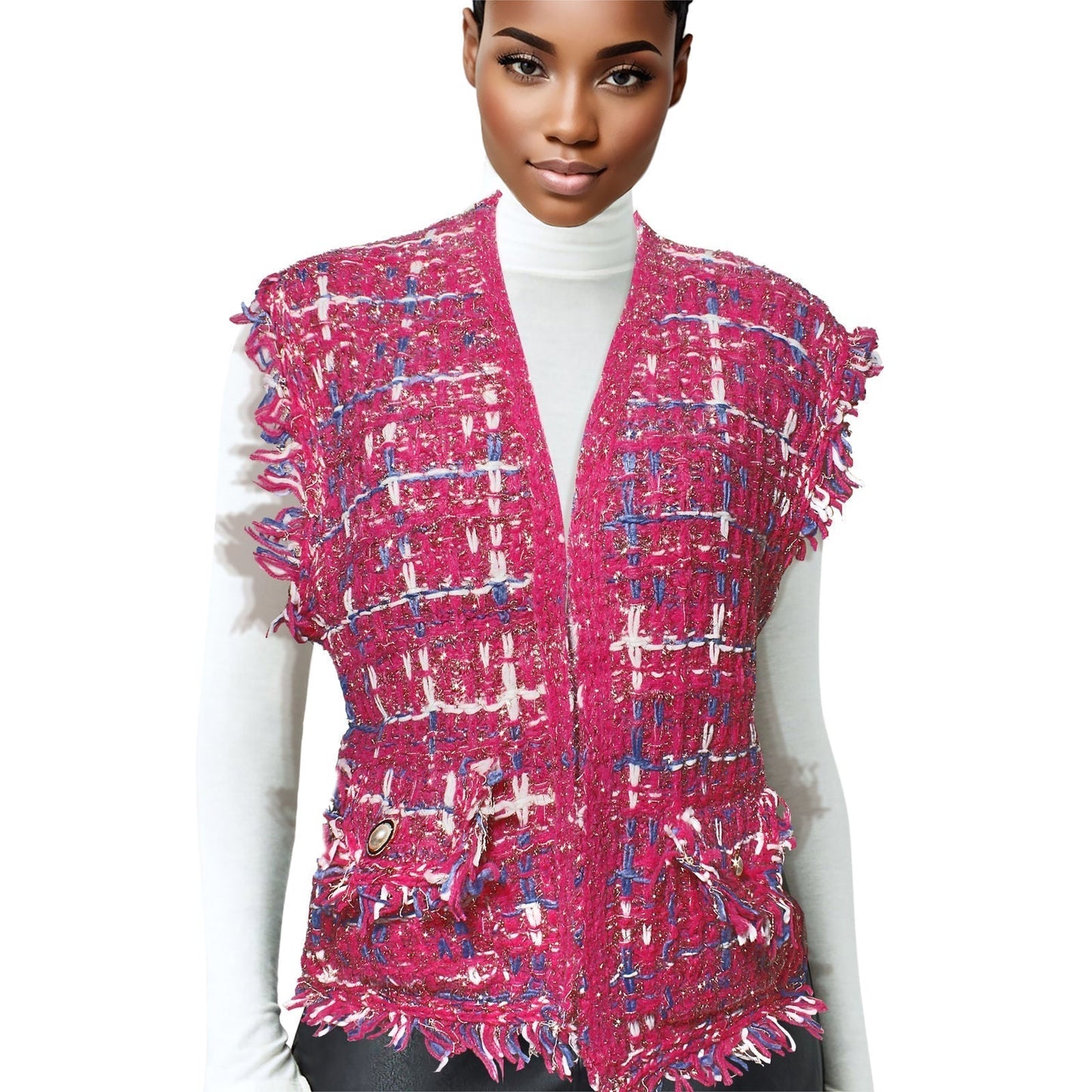 Vest Plaid Tweed Pink Vest for Women|22.4 x 21.6 inches - Premium Wholesale Fashion Accessories from Pinktown - Just $92! Shop now at chiquestyles