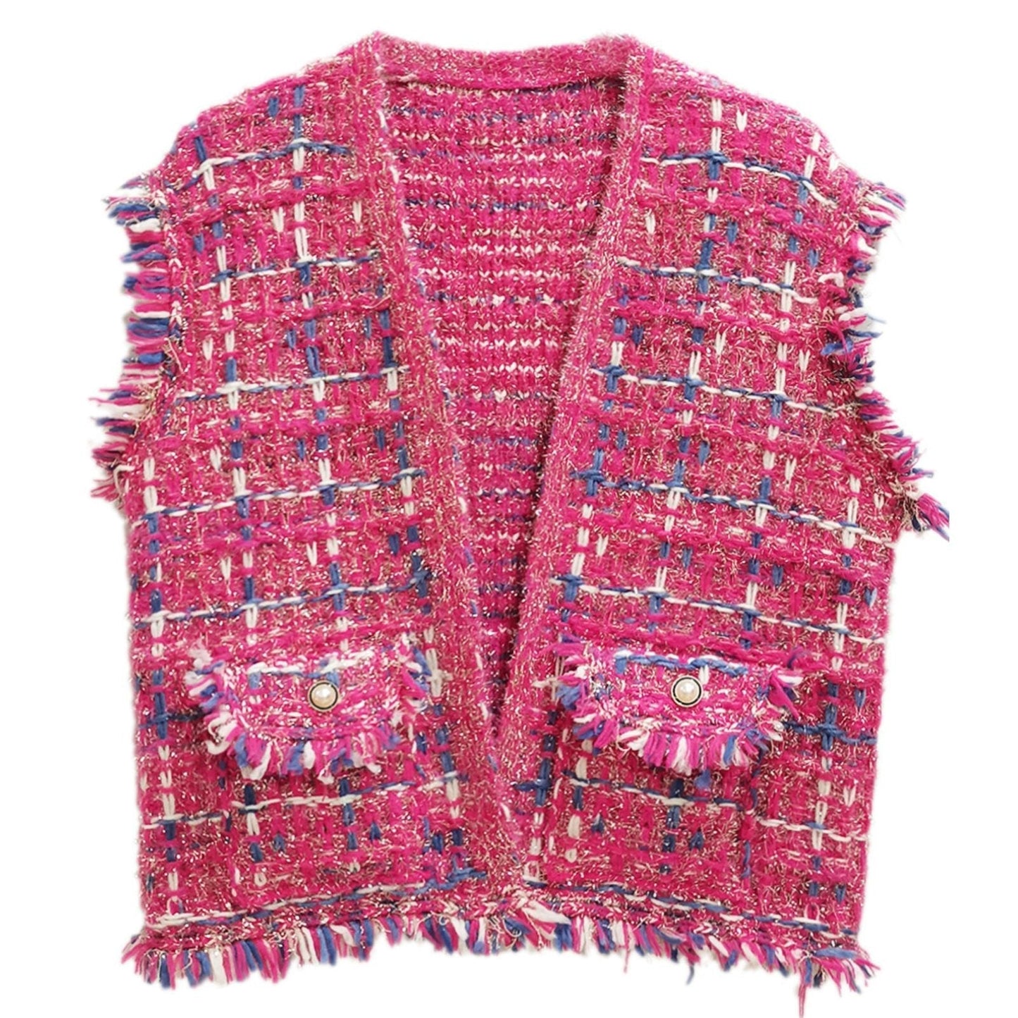 Vest Plaid Tweed Pink Vest for Women|22.4 x 21.6 inches - Premium Wholesale Fashion Accessories from Pinktown - Just $92! Shop now at chiquestyles