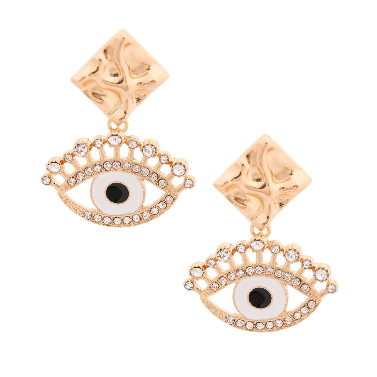 White Evil Eye Rhinestone Earrings|2.25 inches - Premium Wholesale Jewelry from Pinktown - Just $8! Shop now at chiquestyles