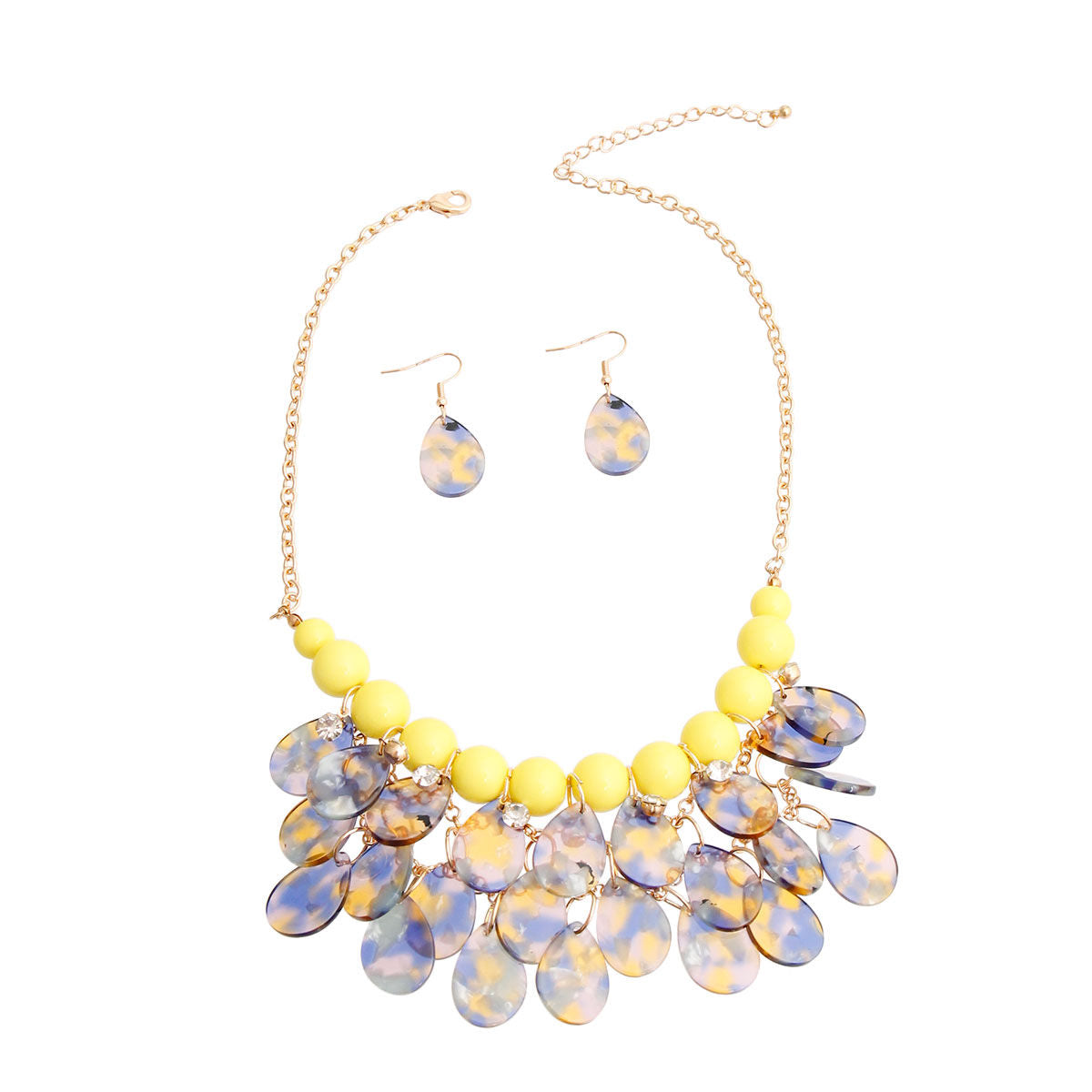 Yellow Bead Teardrop Bib Necklace|18 inches - Premium Wholesale Jewelry from Pinktown - Just $17! Shop now at chiquestyles