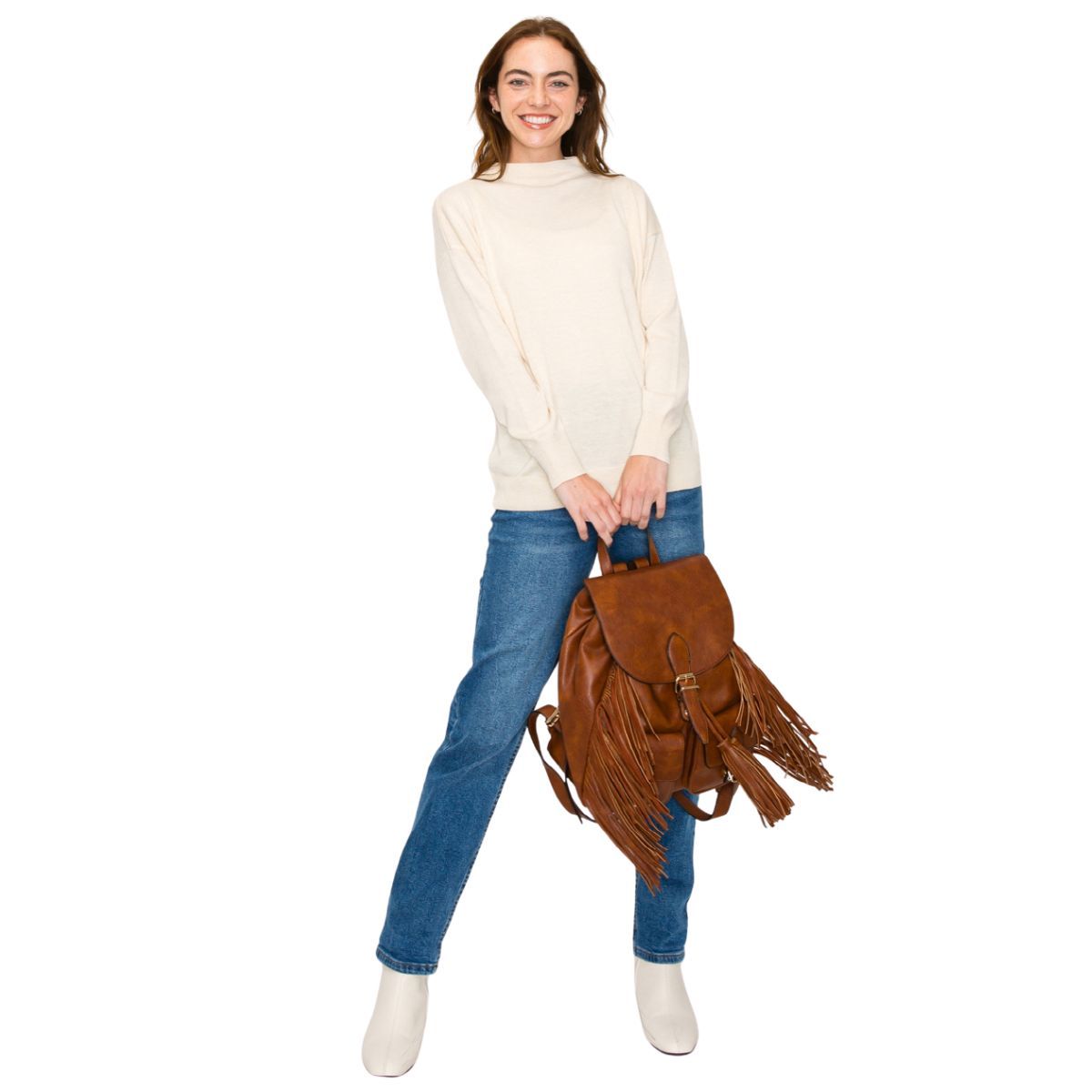 Backpack Brown Leather Fringe Bag for Women - Premium Wholesale Fashion Accessories from Pinktown - Just $58! Shop now at chiquestyles