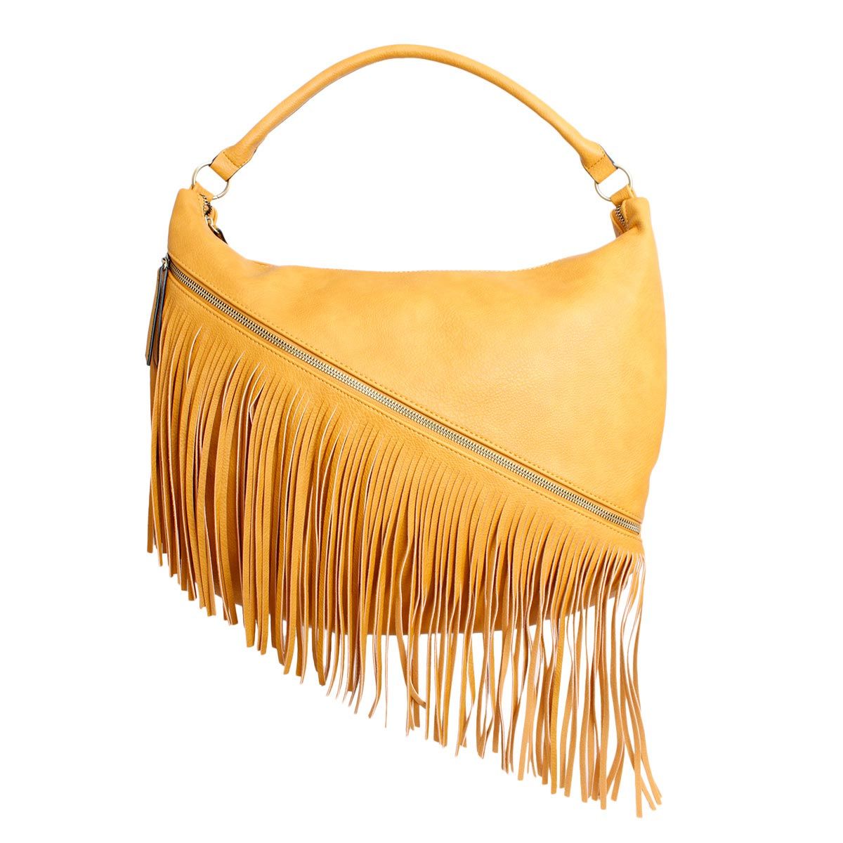 Purse Mustard Diagonal Fringe Hobo Bag for Women - Premium Wholesale Fashion Accessories from Pinktown - Just $56! Shop now at chiquestyles