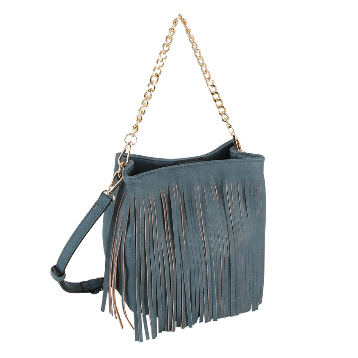 Purse Denim Blue Leather Fringe Bag for Women - Premium Wholesale Fashion Accessories from Pinktown - Just $56! Shop now at chiquestyles