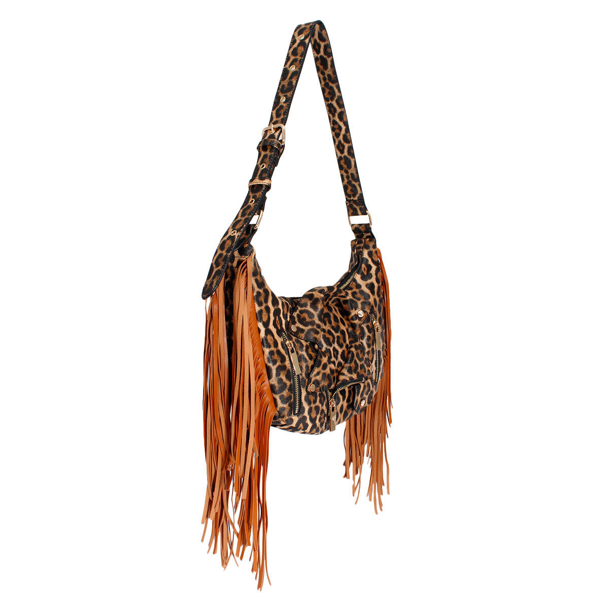 Leopard Moto Fringe Shoulder Bag|11.4 x 11.8 x 3.5 inches - Premium Wholesale Fashion Accessories from Pinktown - Just $64! Shop now at chiquestyles