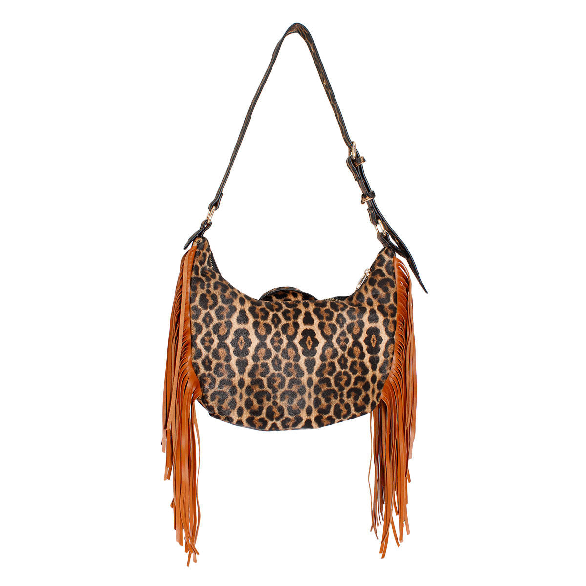 Leopard Moto Fringe Shoulder Bag|11.4 x 11.8 x 3.5 inches - Premium Wholesale Fashion Accessories from Pinktown - Just $64! Shop now at chiquestyles