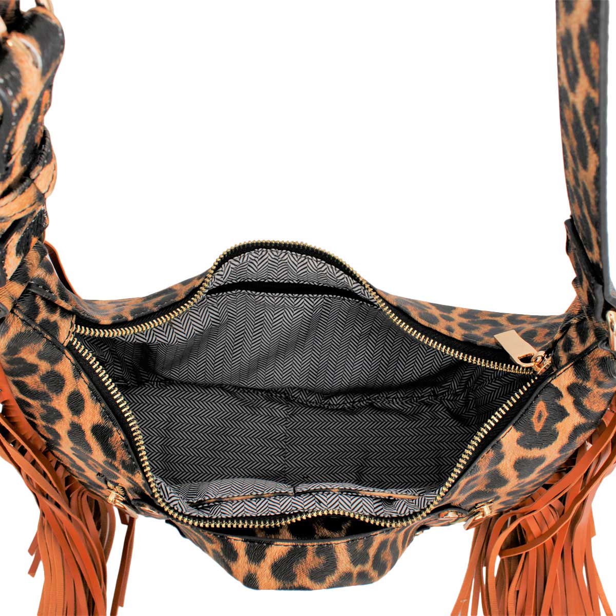 Leopard Moto Fringe Shoulder Bag|11.4 x 11.8 x 3.5 inches - Premium Wholesale Fashion Accessories from Pinktown - Just $64! Shop now at chiquestyles