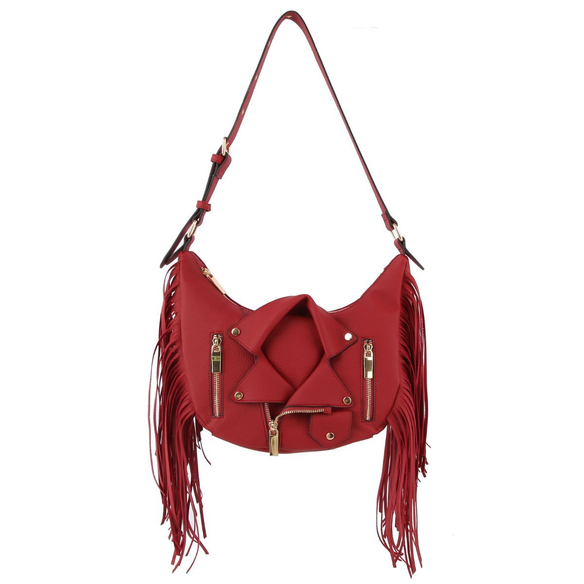 Wine Moto Fringe Shoulder Bag|11.4 x 11.8 x 3.5 inches - Premium Wholesale Fashion Accessories from Pinktown - Just $64! Shop now at chiquestyles