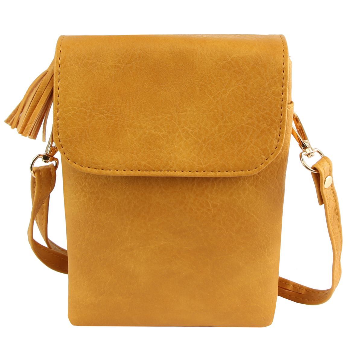 Mustard Flap Snap Mobile Crossbody|7.5 x 5.12 x 1 inches - Premium Wholesale Fashion Accessories from Pinktown - Just $23! Shop now at chiquestyles