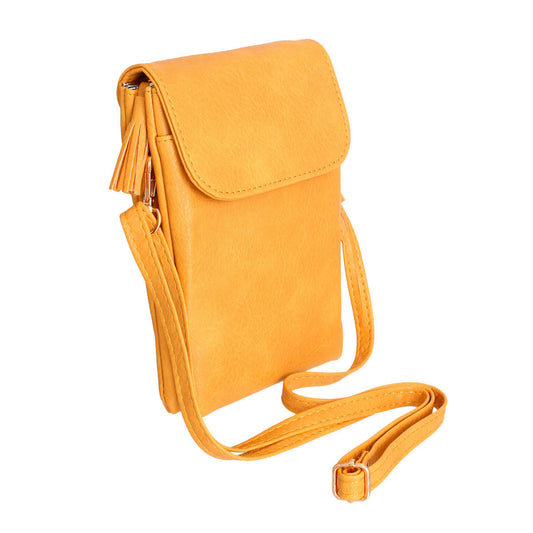 Mustard Flap Snap Mobile Crossbody|7.5 x 5.12 x 1 inches - Premium Wholesale Fashion Accessories from Pinktown - Just $23! Shop now at chiquestyles