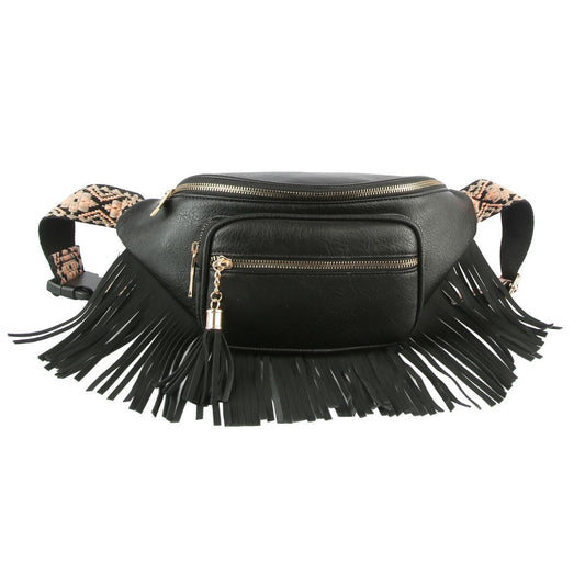 Black Fringe Fanny Pack|13 x 5.75 x 2 inches - Premium Wholesale Fashion Accessories from Pinktown - Just $46! Shop now at chiquestyles