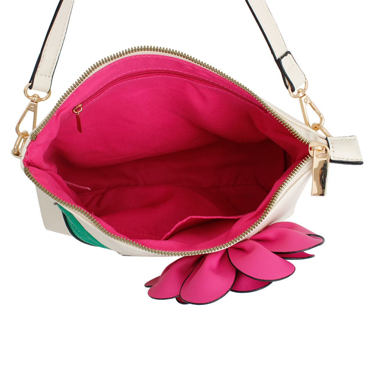 Fuchsia Flower Clutch Crossbody|10.5 x 8 x 3.25 inches - Premium Wholesale Fashion Accessories from Pinktown - Just $40! Shop now at chiquestyles