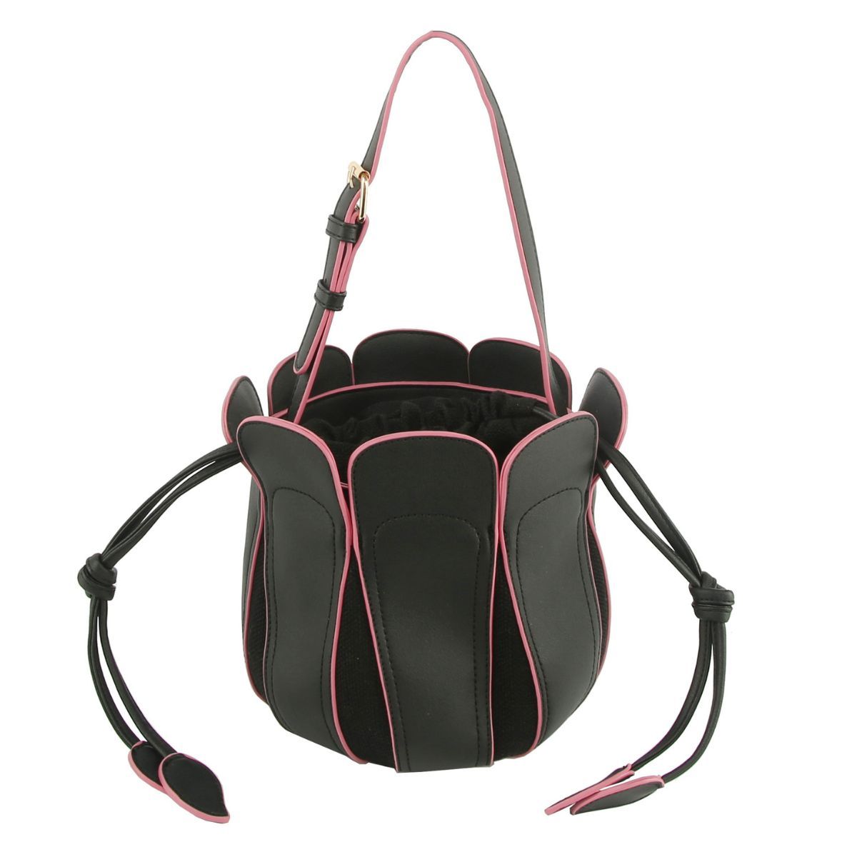 Black Tulip Bucket Bag|8.25 x 7.5 x 8 inches - Premium Wholesale Fashion Accessories from Pinktown - Just $41! Shop now at chiquestyles