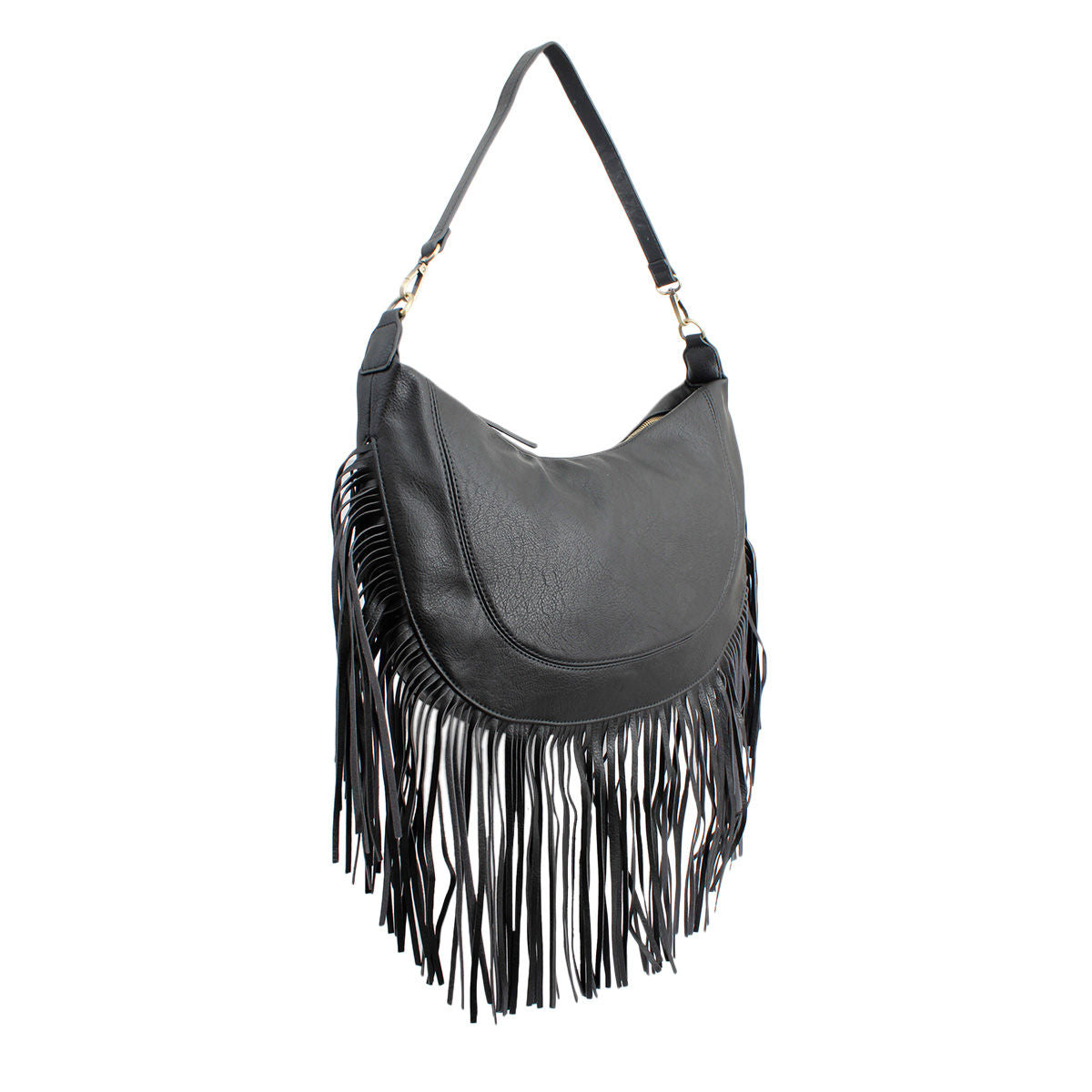 Purse Black Round Fringe Hobo Bag for Women - Premium Wholesale Fashion Accessories from Pinktown - Just $60! Shop now at chiquestyles