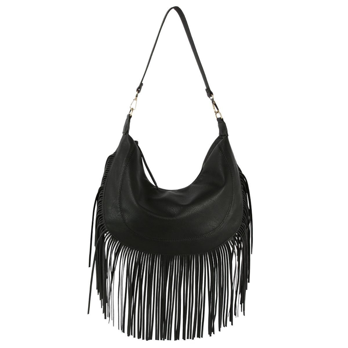 Purse Black Round Fringe Hobo Bag for Women - Premium Wholesale Fashion Accessories from Pinktown - Just $60! Shop now at chiquestyles