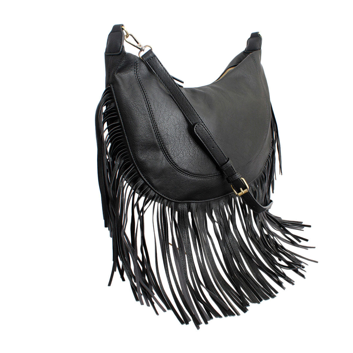 Purse Black Round Fringe Hobo Bag for Women - Premium Wholesale Fashion Accessories from Pinktown - Just $60! Shop now at chiquestyles