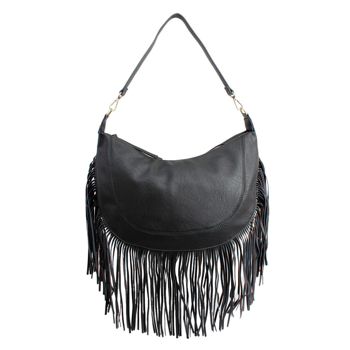 Purse Black Round Fringe Hobo Bag for Women - Premium Wholesale Fashion Accessories from Pinktown - Just $60! Shop now at chiquestyles