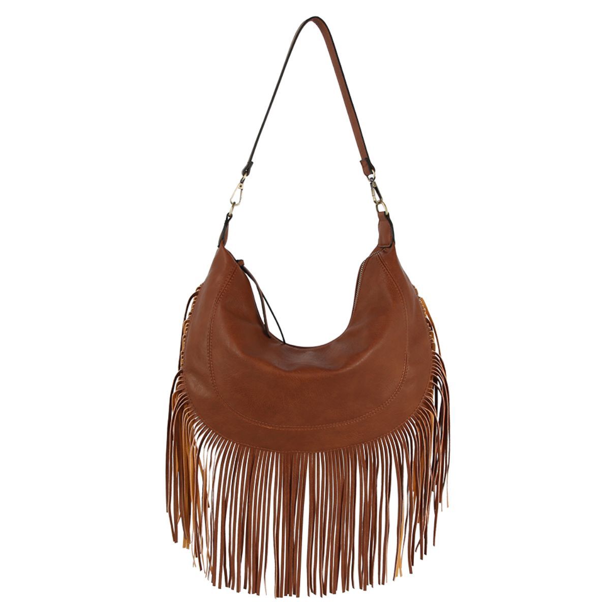 Purse Brown Round Fringe Hobo Bag for Women - Premium Wholesale Fashion Accessories from Pinktown - Just $60! Shop now at chiquestyles