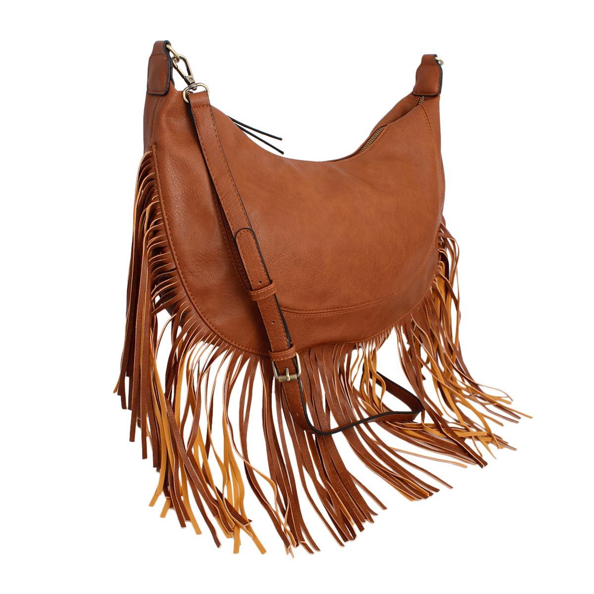 Purse Brown Round Fringe Hobo Bag for Women - Premium Wholesale Fashion Accessories from Pinktown - Just $60! Shop now at chiquestyles