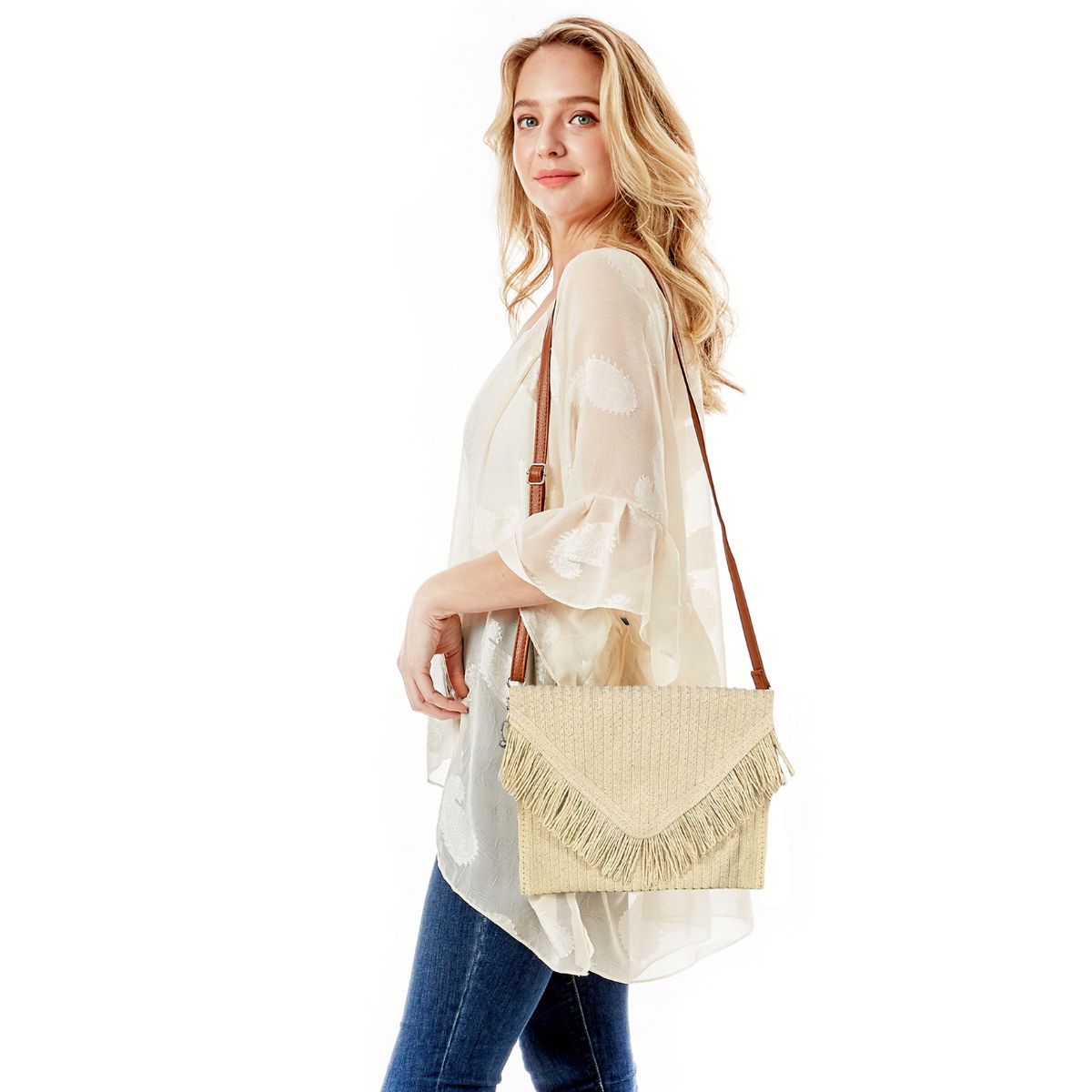 Cream Fringe Envelope Clutch|12 x 8.25 x 1.5 inches - Premium Wholesale Fashion Accessories from Pinktown - Just $31! Shop now at chiquestyles