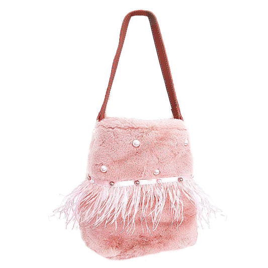 Mauve Fur Pearl Stud Bucket Bag|9.6 x 5.8 x 5.5 inches - Premium Wholesale Fashion Accessories from Pinktown - Just $31! Shop now at chiquestyles