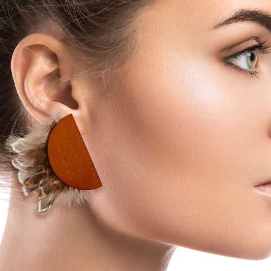 Wood and Feather Earrings|1.75 inches - Premium Wholesale Jewelry from Pinktown - Just $11! Shop now at chiquestyles