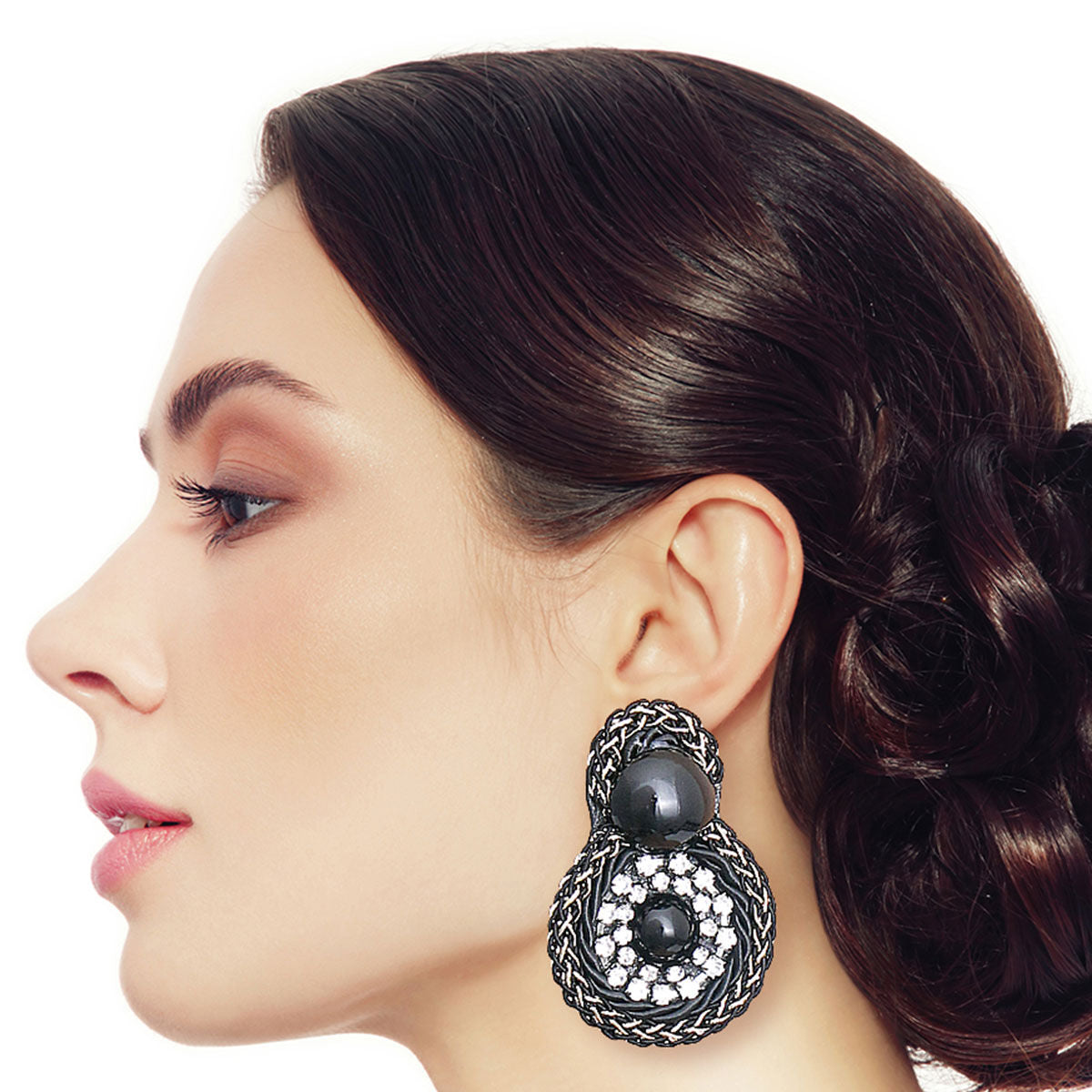 Black Braided Round Stud Earrings|2.25 inches - Premium Wholesale Jewelry from Pinktown - Just $15! Shop now at chiquestyles