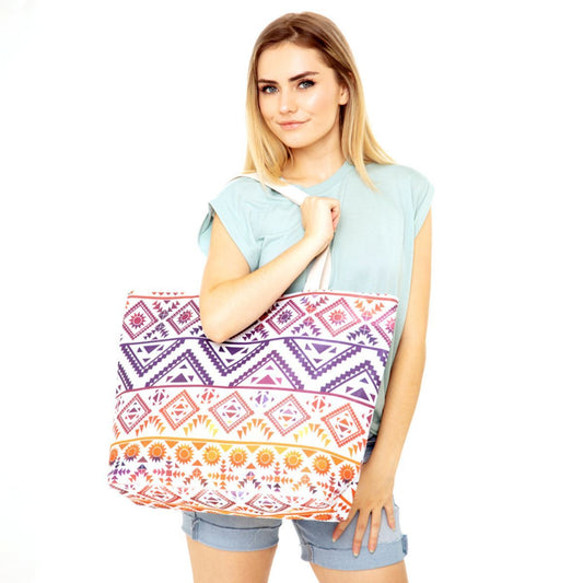 Colorful Tribal Beach Tote|20 x 15 x 5 inches - Premium Wholesale Fashion Accessories from Pinktown - Just $19! Shop now at chiquestyles