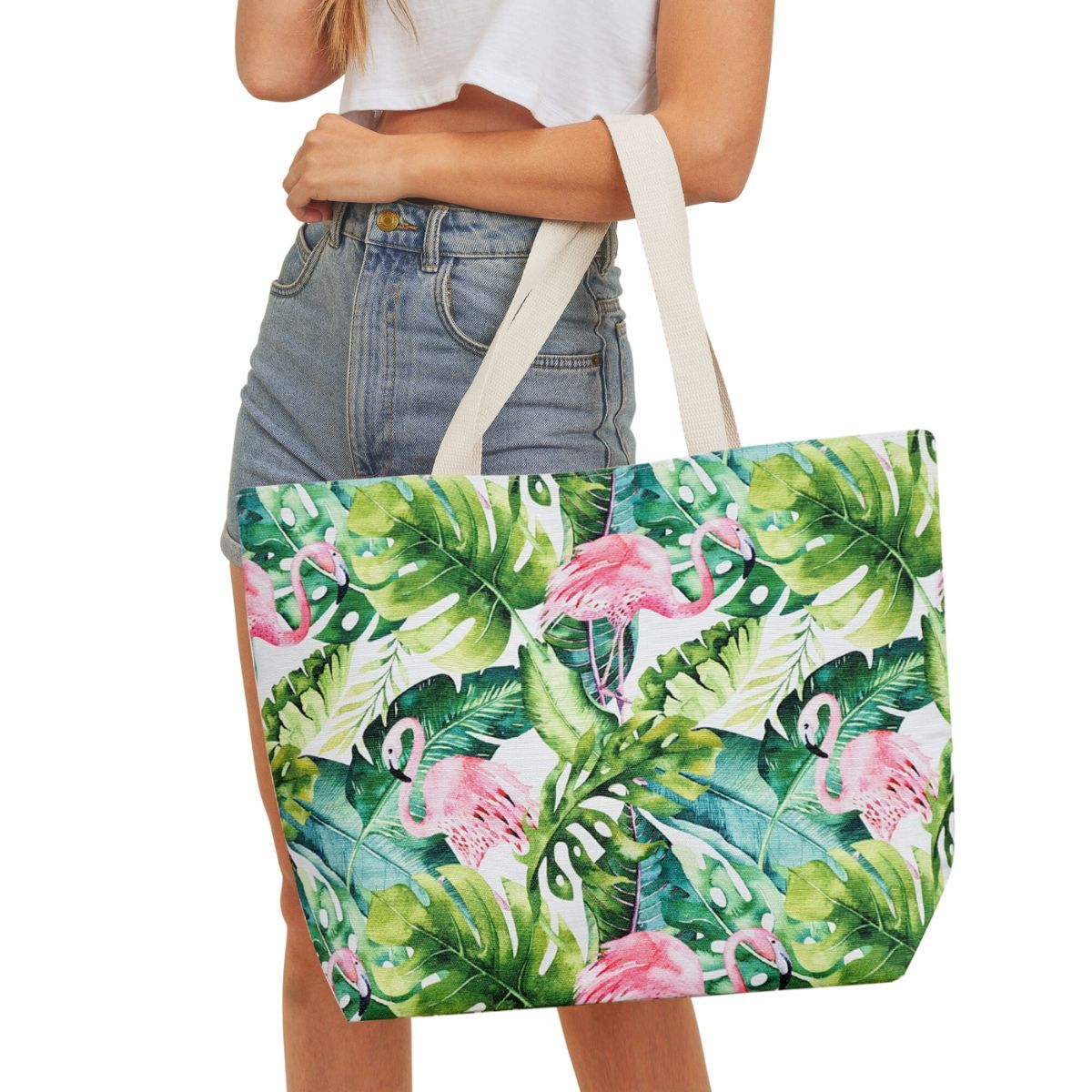 Tropical Flamingo Beach Tote|20 x 15 x 5 inches - Premium Wholesale Fashion Accessories from Pinktown - Just $19! Shop now at chiquestyles