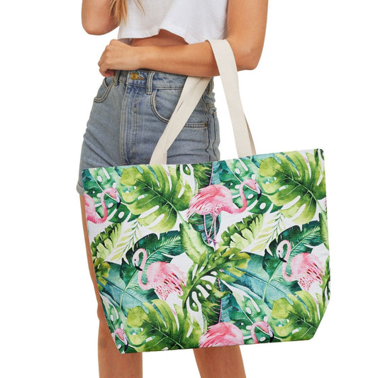 Tropical Flamingo Beach Tote|20 x 15 x 5 inches - Premium Wholesale Fashion Accessories from Pinktown - Just $19! Shop now at chiquestyles