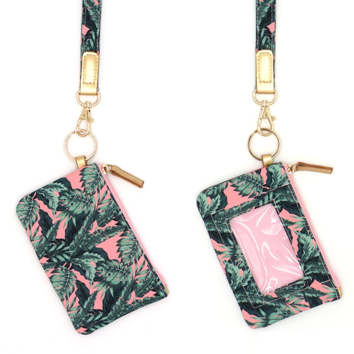 Pink Green Tropical Leaves ID Wallet|5.25 x 3.5 inches - Premium Wholesale Fashion Accessories from Pinktown - Just $11! Shop now at chiquestyles