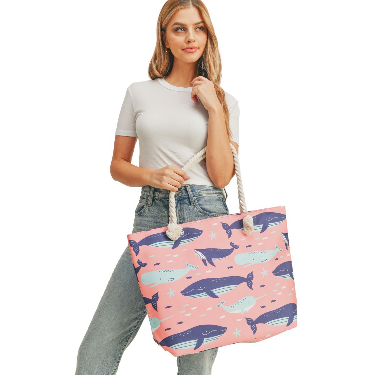 Pink Whale Beach Tote|20 x 14.5 x 5 - Premium Wholesale Fashion Accessories from Pinktown - Just $17! Shop now at chiquestyles