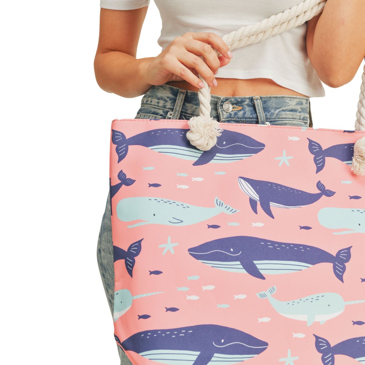 Pink Whale Beach Tote|20 x 14.5 x 5 - Premium Wholesale Fashion Accessories from Pinktown - Just $17! Shop now at chiquestyles