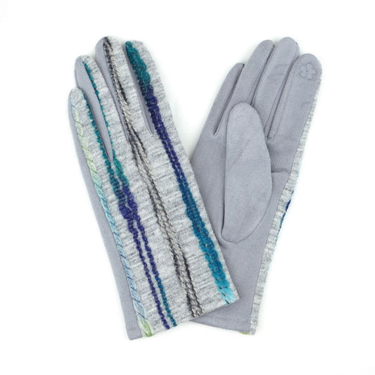 Gray Embroidered Stripe Touch Gloves|One Size - Premium Wholesale Boutique Clothing from Pinktown - Just $15! Shop now at chiquestyles