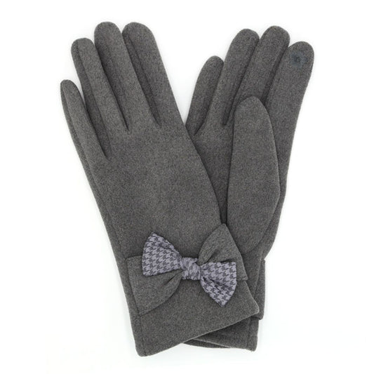 Gray Houndstooth Bow Smart Gloves|One Size - Premium Wholesale Boutique Clothing from Pinktown - Just $16! Shop now at chiquestyles