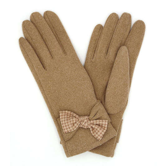 Taupe Houndstooth Bow Smart Gloves|One Size - Premium Wholesale Boutique Clothing from Pinktown - Just $16! Shop now at chiquestyles