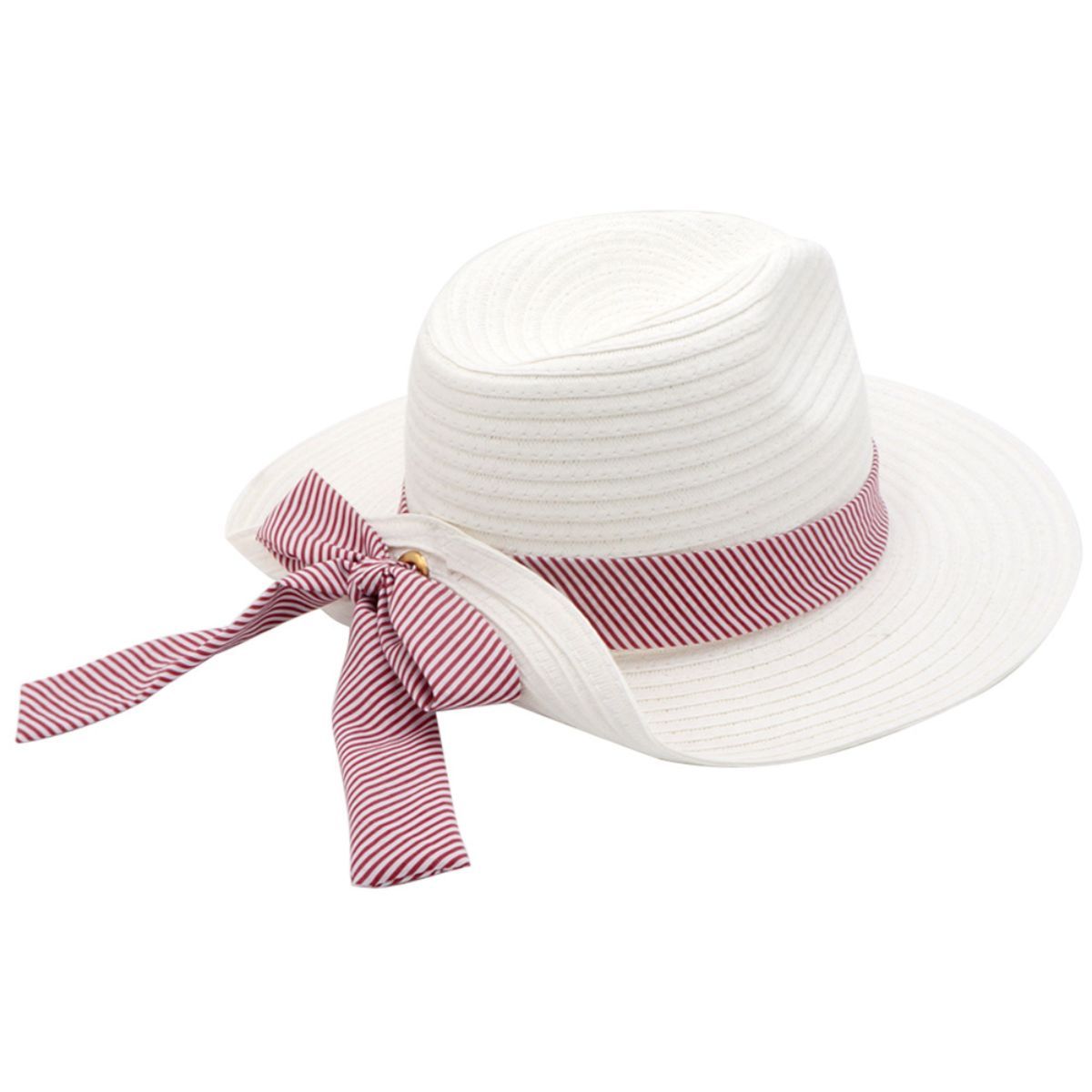 White Red Striped Bow Fedora|One Size - Premium Wholesale Fashion Accessories from Pinktown - Just $17! Shop now at chiquestyles