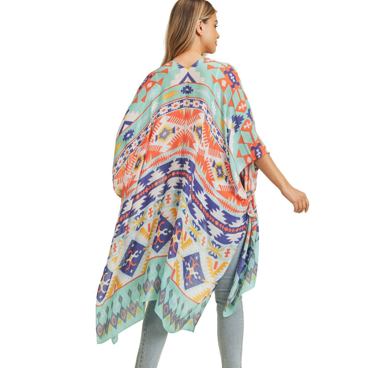 Turquoise Aztec Tribal Kimono|38 x 39 inches - Premium Wholesale Fashion Accessories from Pinktown - Just $24! Shop now at chiquestyles