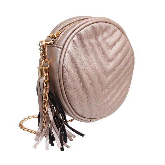 Pewter Chevron Circle Crossbody Fanny Bag|6 x 2 inches - Premium Wholesale Fashion Accessories from Pinktown - Just $31! Shop now at chiquestyles