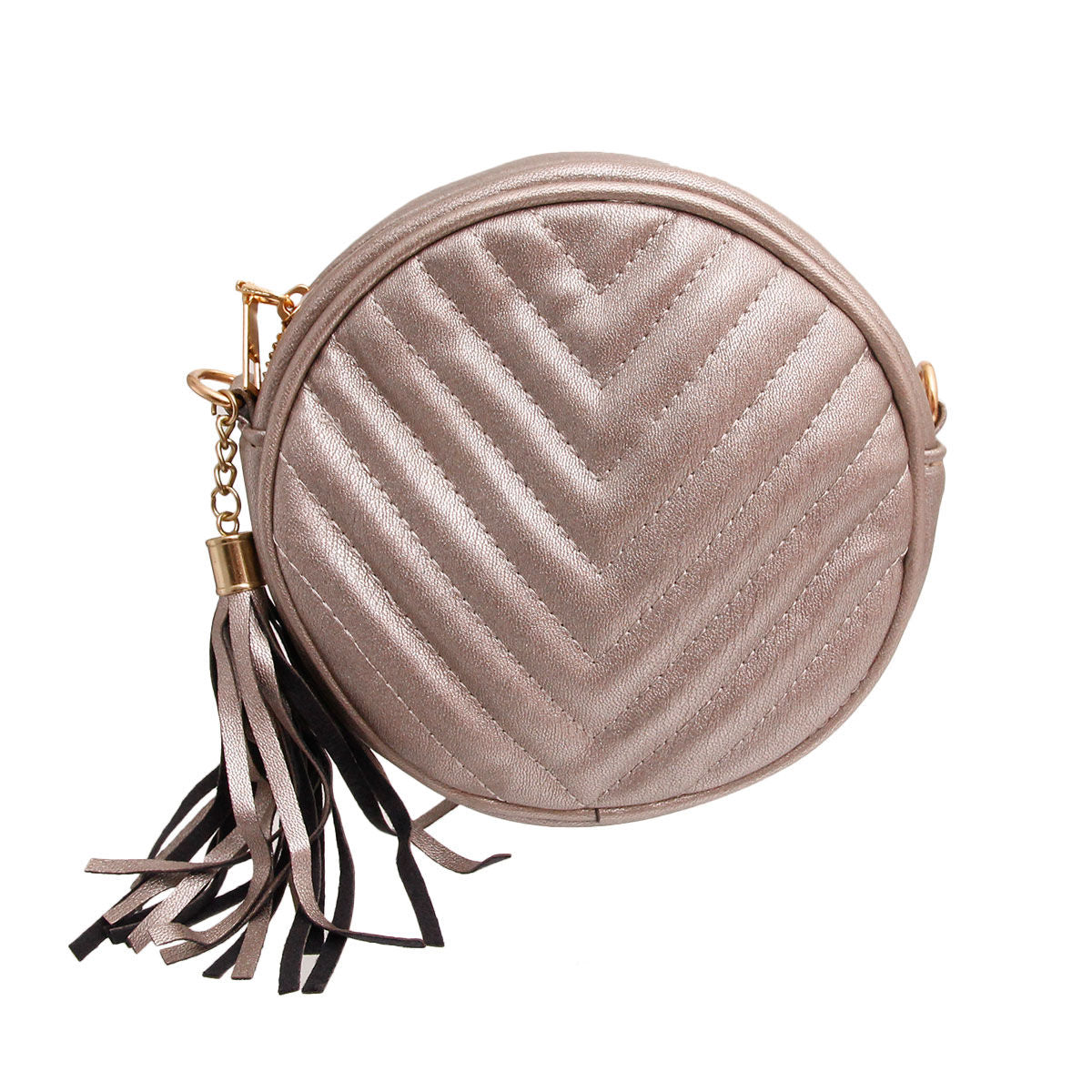 Pewter Chevron Circle Crossbody Fanny Bag|6 x 2 inches - Premium Wholesale Fashion Accessories from Pinktown - Just $31! Shop now at chiquestyles