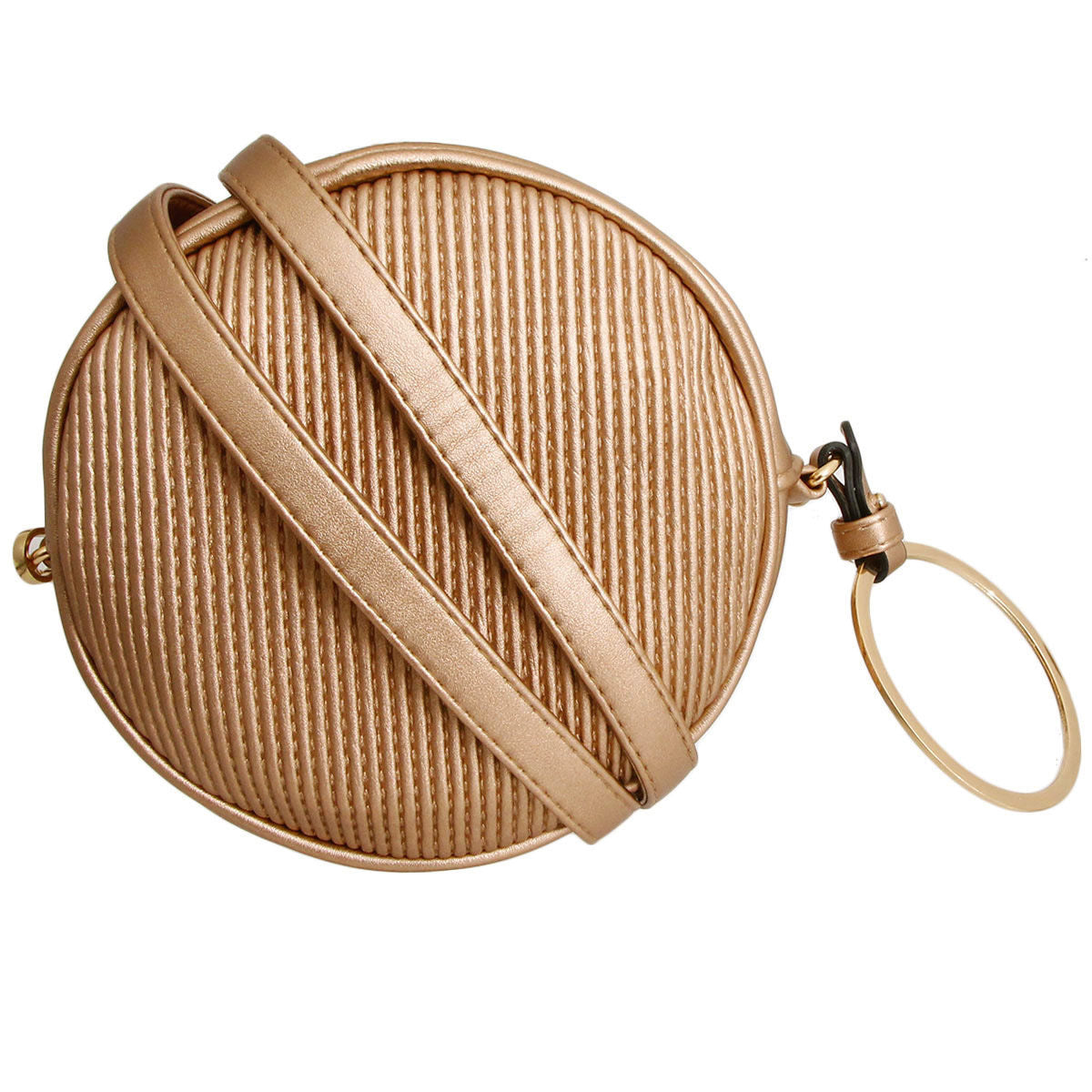 Gold Ribbed Circle Crossbody Wristlet|6.75 x 2 inches - Premium Wholesale Fashion Accessories from Pinktown - Just $26! Shop now at chiquestyles