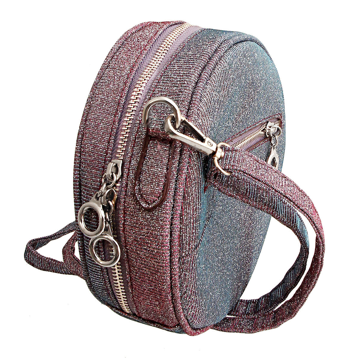 Purple Metallic Glitter Circle Crossbody|7.5 x 2.75 inches - Premium Wholesale Fashion Accessories from Pinktown - Just $26! Shop now at chiquestyles