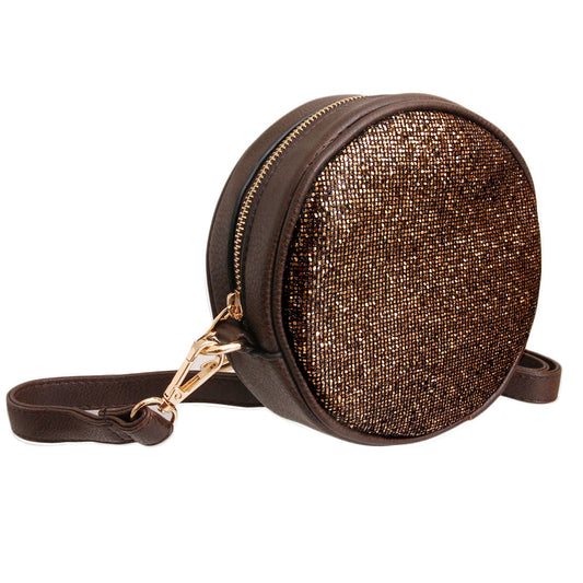 Bronze Glitter Circle Crossbody Fanny|6.5 x 2 inches - Premium Wholesale Fashion Accessories from Pinktown - Just $31! Shop now at chiquestyles