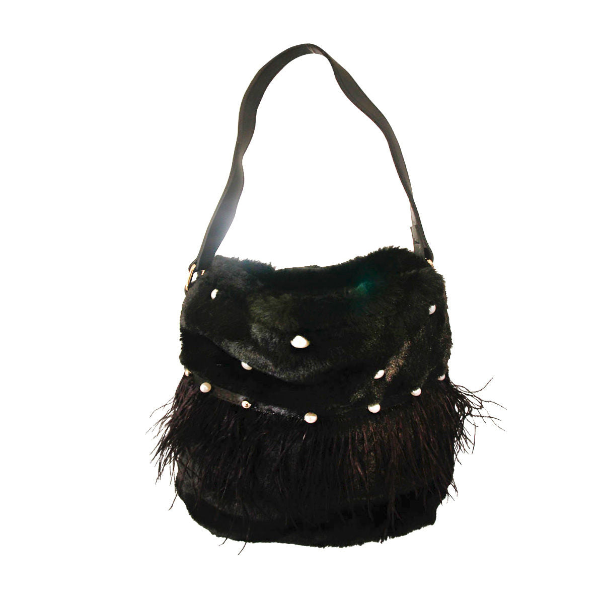 Black Fur Pearl Stud Bucket Bag|9.6 x 5.8 x 5.5 inches - Premium Wholesale Fashion Accessories from Pinktown - Just $31! Shop now at chiquestyles